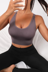 Solid Scoop Neck Long Active Bra