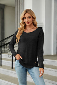 Solid Round Neck Long Sleeve T-Shirt