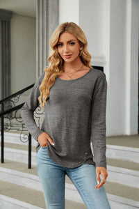 Solid Round Neck Long Sleeve T-Shirt
