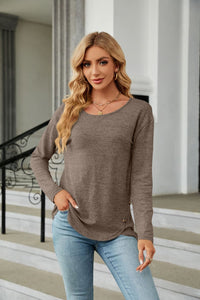 Solid Round Neck Long Sleeve T-Shirt