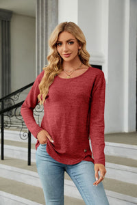 Solid Round Neck Long Sleeve T-Shirt
