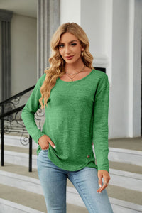 Solid Round Neck Long Sleeve T-Shirt