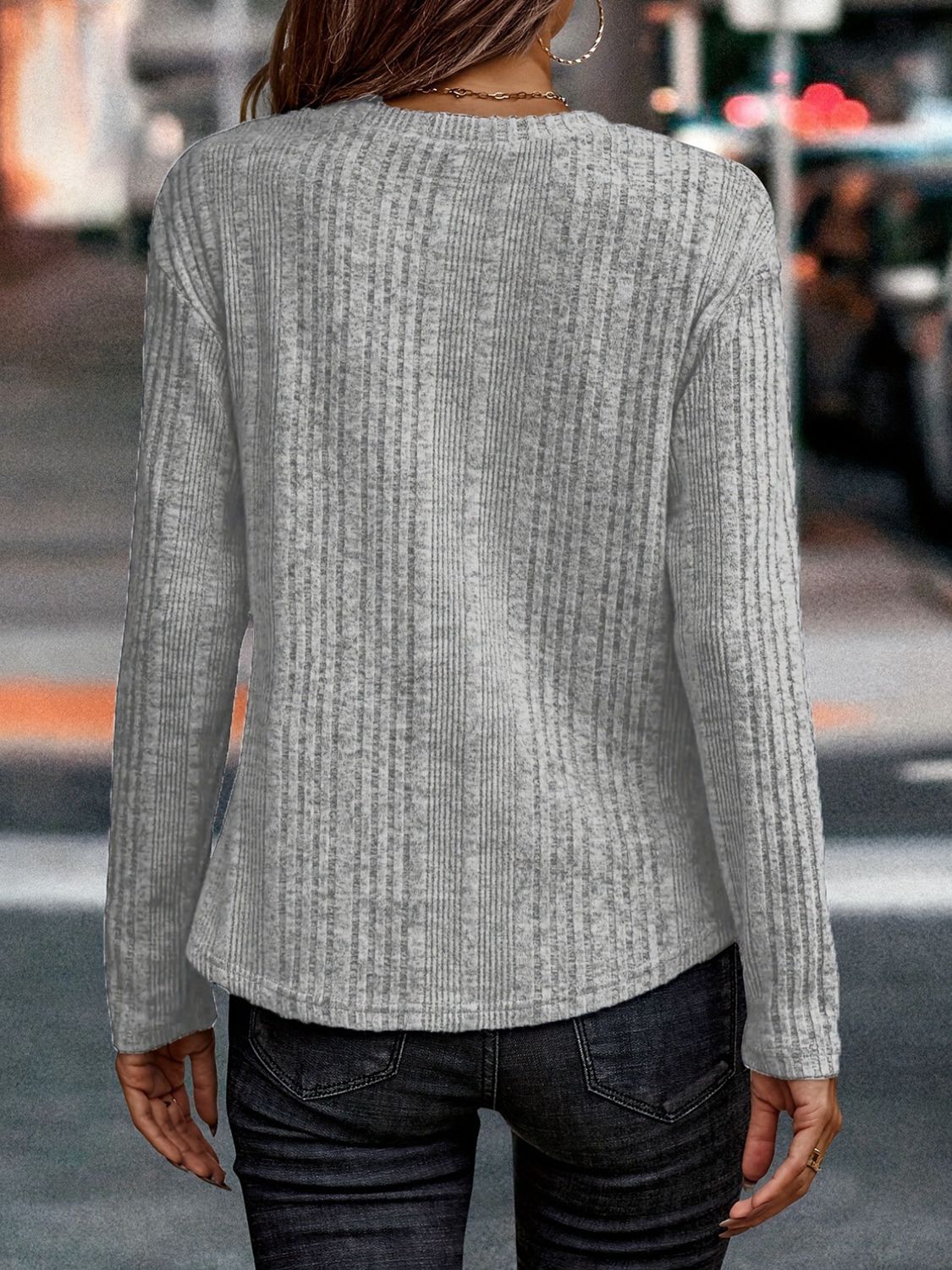 Round Neck Long Sleeve T-Shirt Charcoal