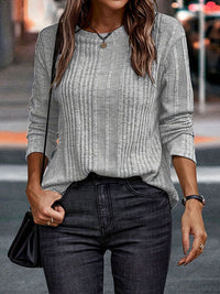 Round Neck Long Sleeve T-Shirt Charcoal