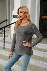 Solid Round Neck Long Sleeve T-Shirt
