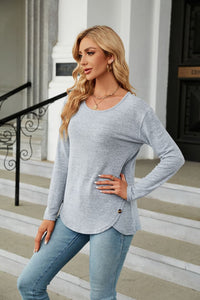 Solid Round Neck Long Sleeve T-Shirt