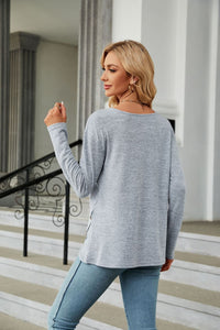 Solid Round Neck Long Sleeve T-Shirt