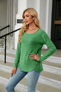 Solid Round Neck Long Sleeve T-Shirt