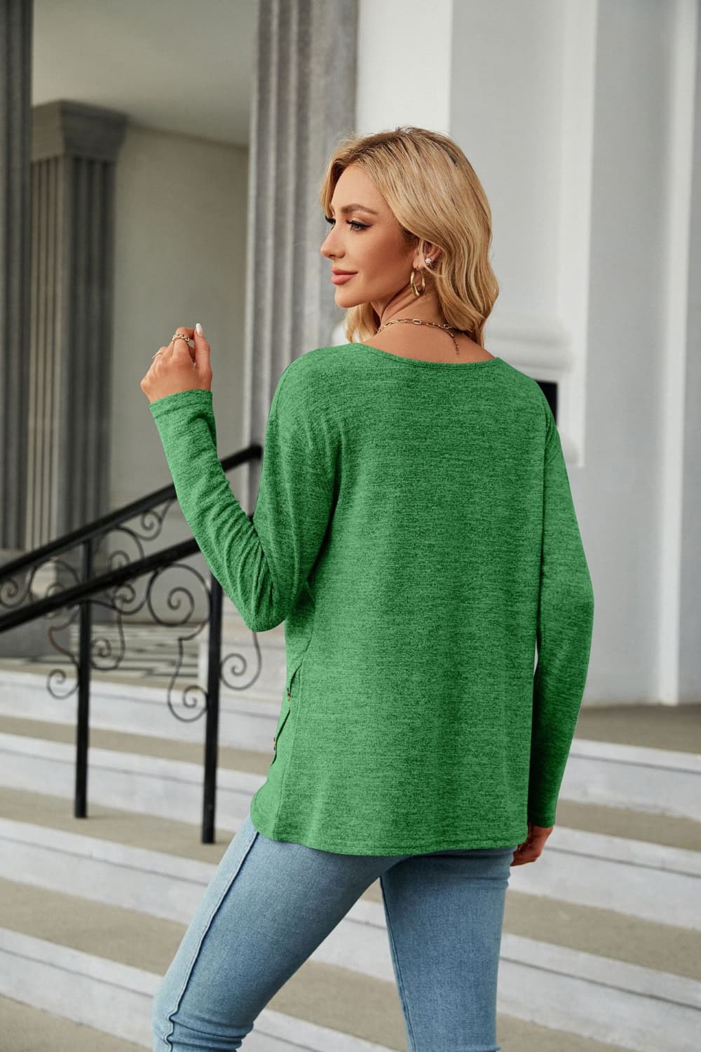 Solid Round Neck Long Sleeve T-Shirt