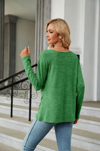 Solid Round Neck Long Sleeve T-Shirt