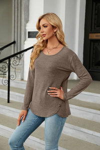 Solid Round Neck Long Sleeve T-Shirt