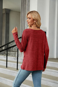 Solid Round Neck Long Sleeve T-Shirt