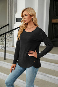 Solid Round Neck Long Sleeve T-Shirt