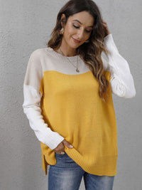 Two-tone Round Neck Dropped Shoulder Sweater