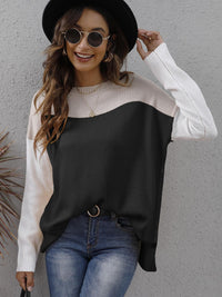 Two-tone Round Neck Dropped Shoulder Sweater