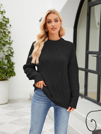 Round Neck Dropped Shoulder Long Sleeve Sweater