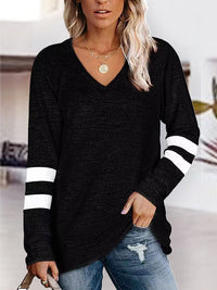 Striped V-Neck Raglan Sleeve T-Shirt