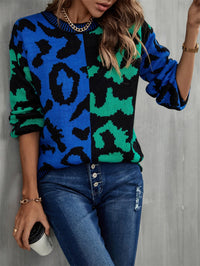 Contrast Color Round Neck Dropped Shoulder Sweater