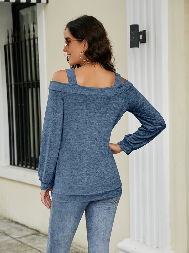 Cutout Cold Shoulder Cutout Square Neck Blouse