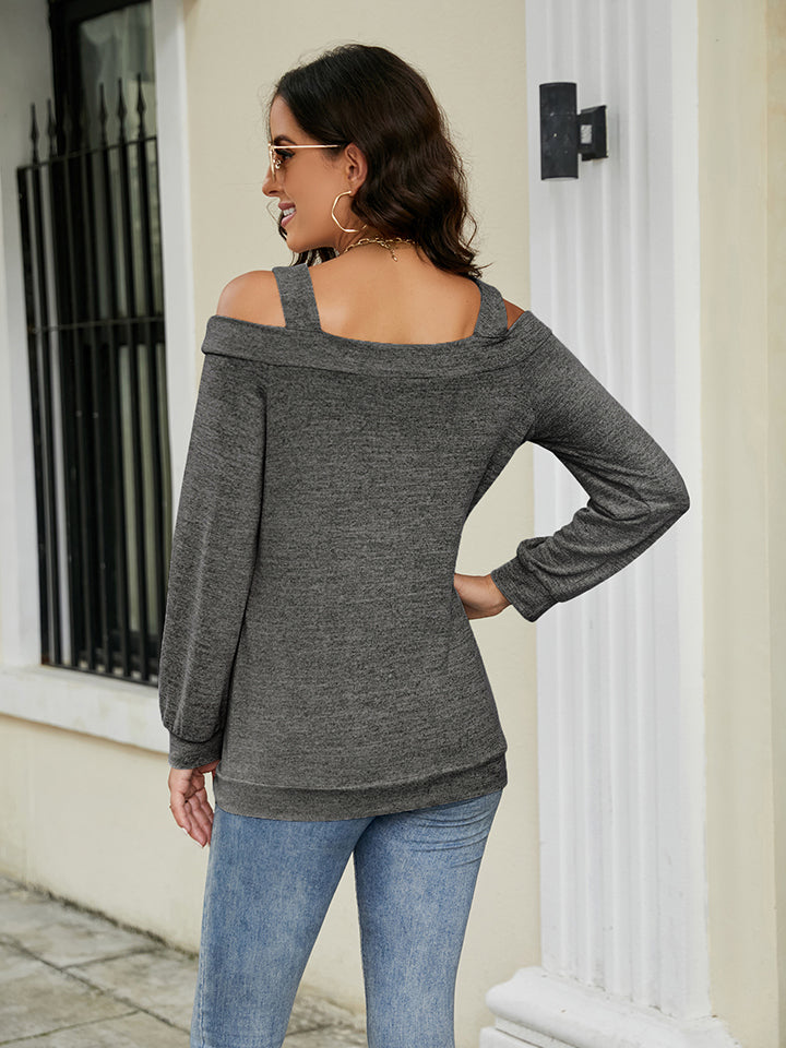 Cutout Cold Shoulder Cutout Square Neck Blouse