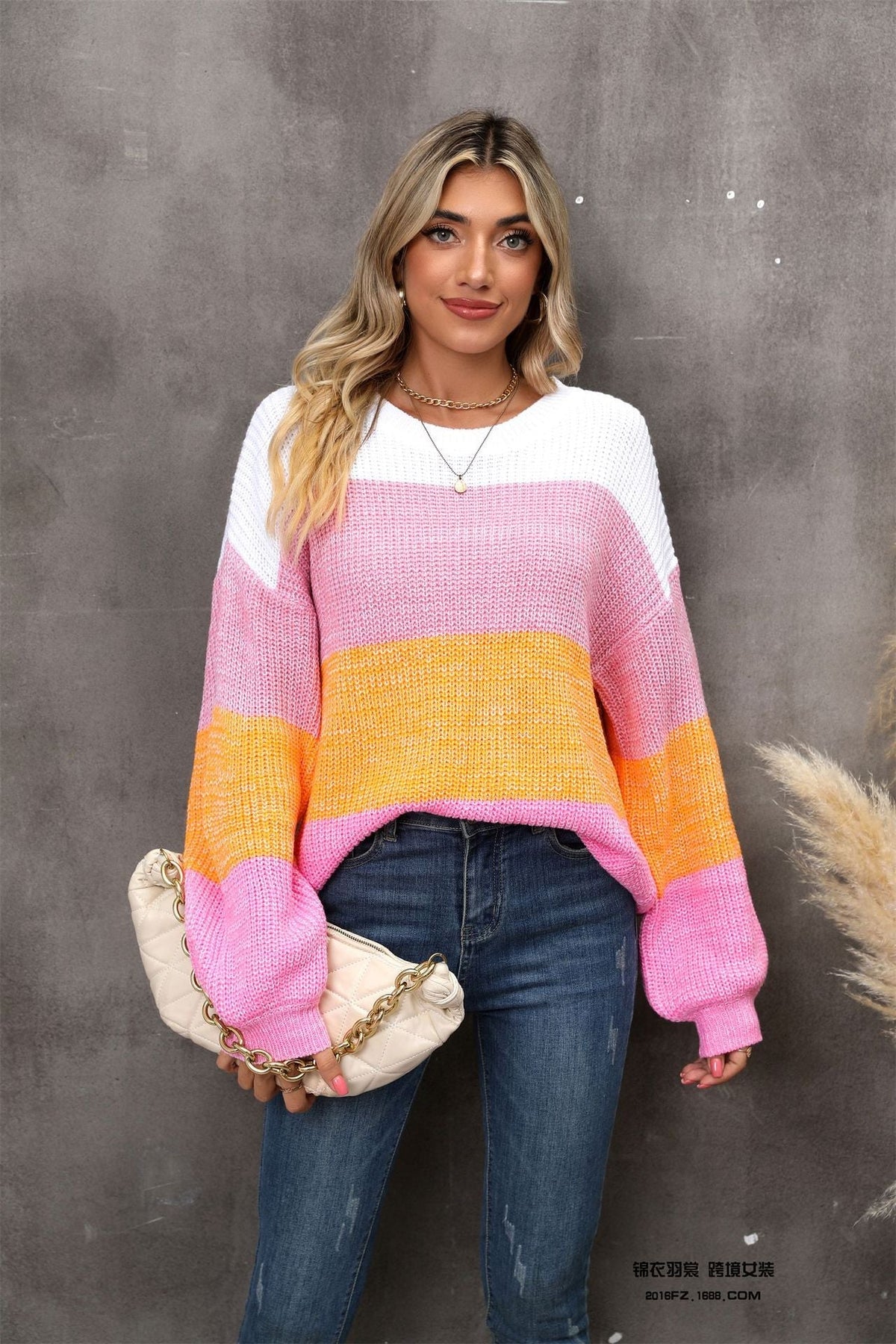 Color Block Dropped Shoulder Sweater