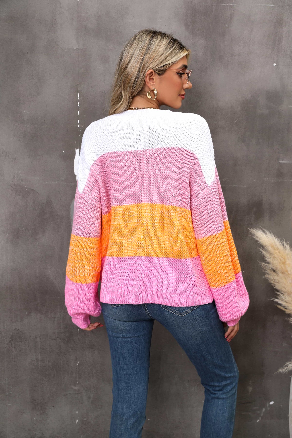 Color Block Dropped Shoulder Sweater