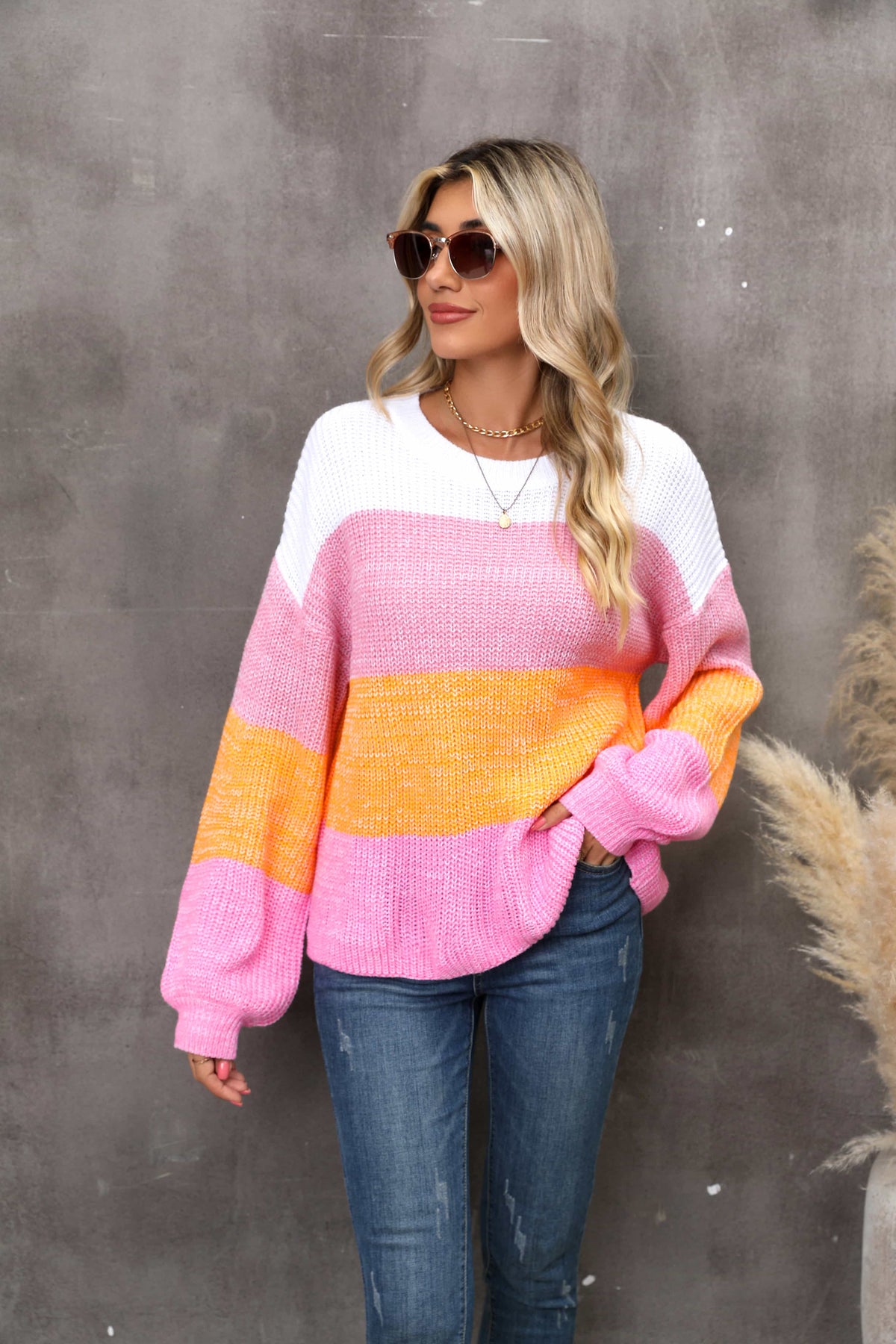 Color Block Dropped Shoulder Sweater