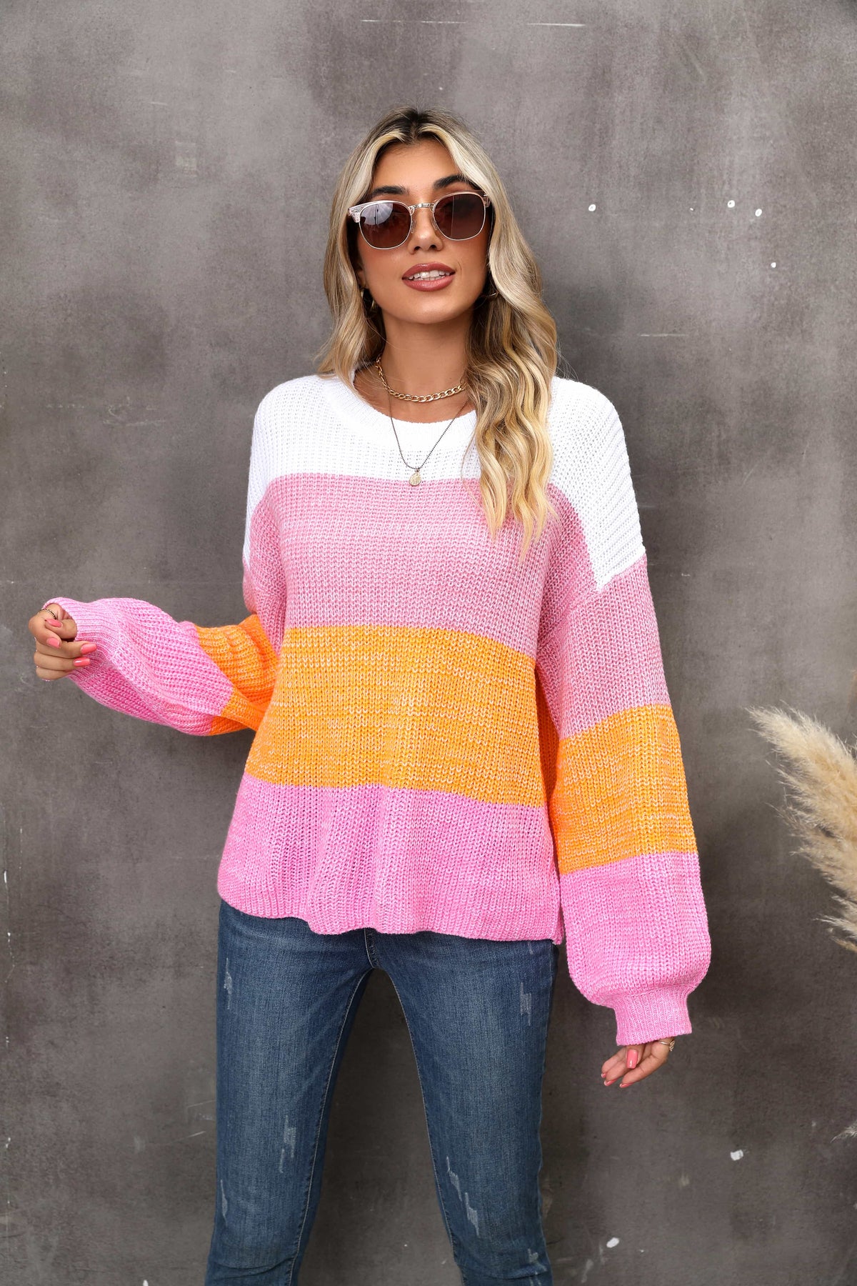 Color Block Dropped Shoulder Sweater