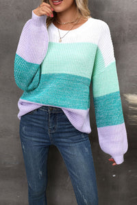 Color Block Dropped Shoulder Sweater