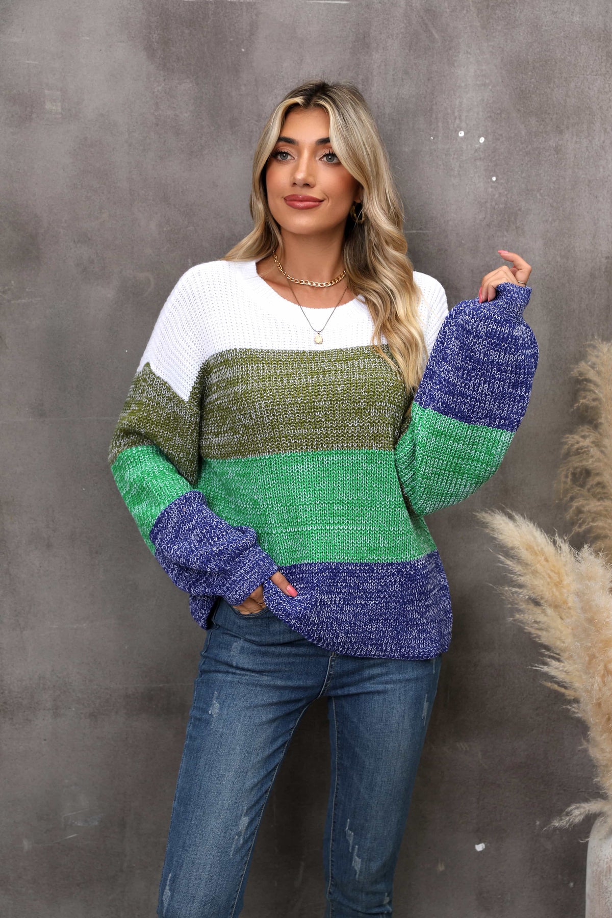 Color Block Dropped Shoulder Sweater