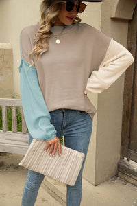 Color Block Round Neck Dropped Shoulder Long Sweater