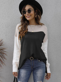 Two-tone Round Neck Dropped Shoulder Sweater