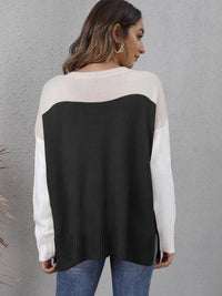 Two-tone Round Neck Dropped Shoulder Sweater