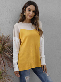 Two-tone Round Neck Dropped Shoulder Sweater