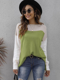 Two-tone Round Neck Dropped Shoulder Sweater