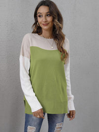 Two-tone Round Neck Dropped Shoulder Sweater