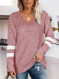 Striped V-Neck Raglan Sleeve T-Shirt
