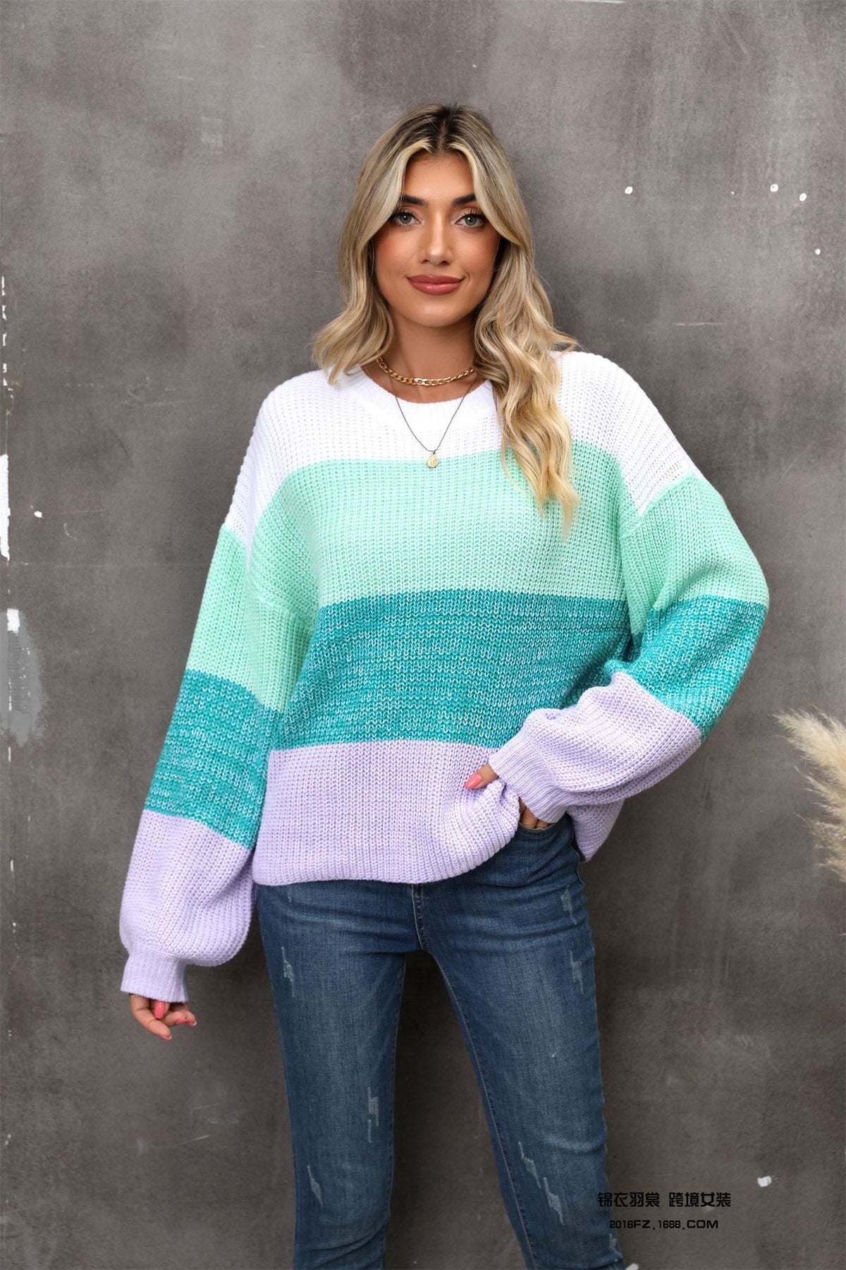 Color Block Dropped Shoulder Sweater