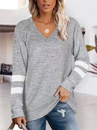 Striped V-Neck Raglan Sleeve T-Shirt