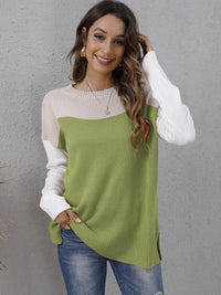 Two-tone Round Neck Dropped Shoulder Sweater