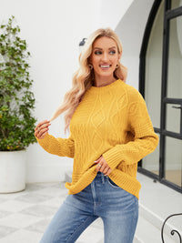 Round Neck Dropped Shoulder Long Sleeve Sweater
