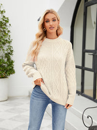 Round Neck Dropped Shoulder Long Sleeve Sweater