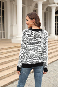 Two Tone Printed Round Neck Dropped Shoulder Sweater