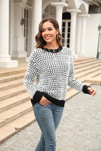 Two Tone Printed Round Neck Dropped Shoulder Sweater