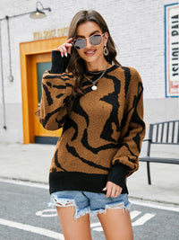 Wave Line Round Neck Long Sleeve Sweater