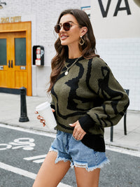 Wave Line Round Neck Long Sleeve Sweater