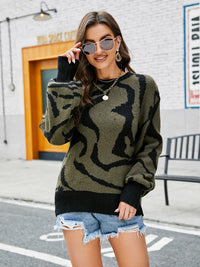Wave Line Round Neck Long Sleeve Sweater
