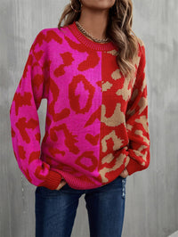 Contrast Color Round Neck Dropped Shoulder Sweater