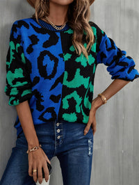 Contrast Color Round Neck Dropped Shoulder Sweater