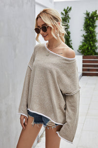 Casual Round Neck Dropped Shoulder Sweater